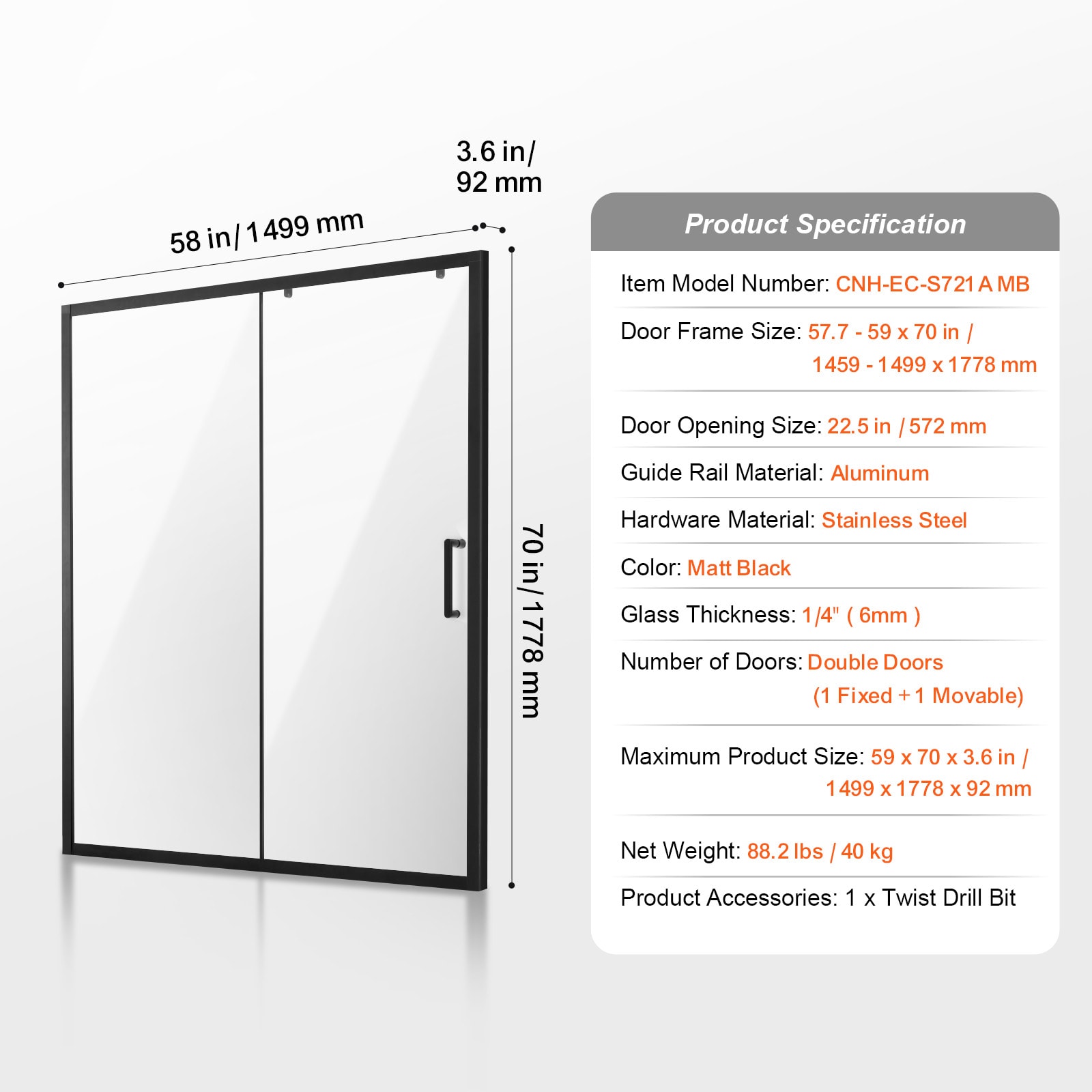 Semi-frameless Shower Door In Matte Black With Tempered Glass_voghion.com